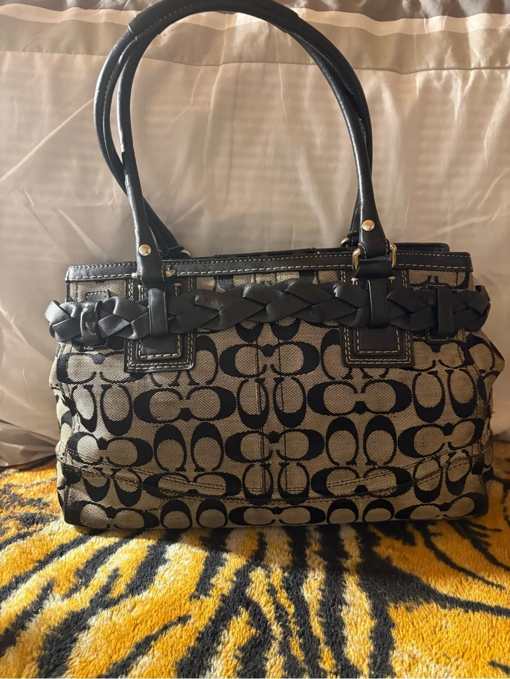 Coach Monogram Satchel in Black and Tan